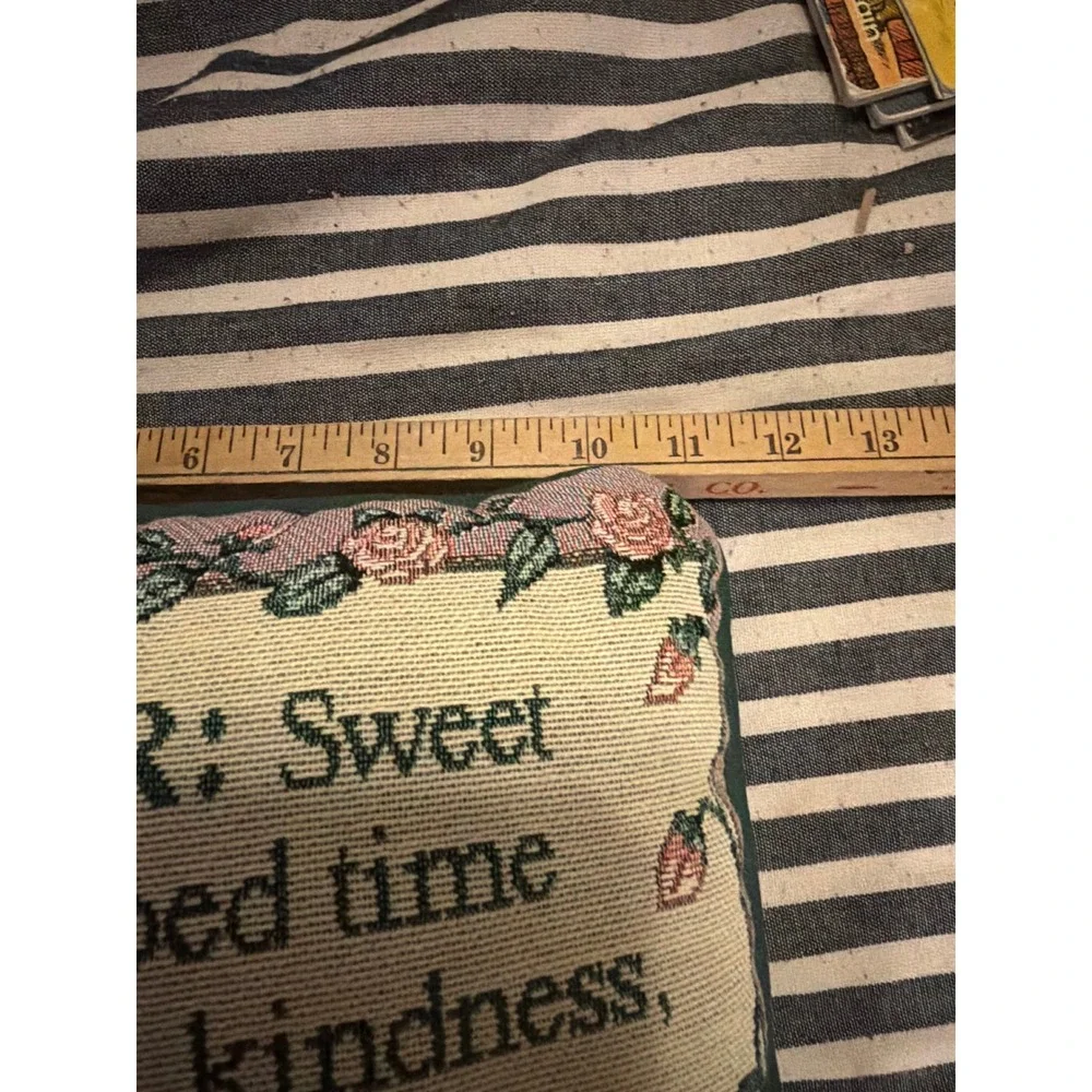 Vintage Grandmother Tapestry Accent Pillow Floral Rose Woven Gift Green Cream
